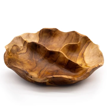 Sima Kerek Három Részleges Teakfa Tál - 30x5.5cm