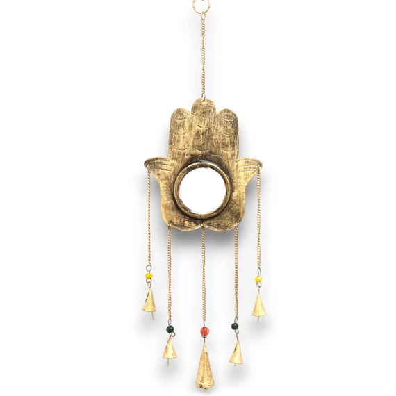 Indiai Harangjáték - Hamsa - Nagy tükörrel és öt csengővel - 19x65cm